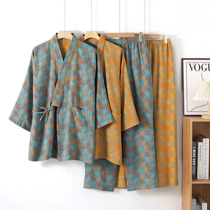 Ginkgo Leaf Cotton Kimono Loungewear Set - image 0