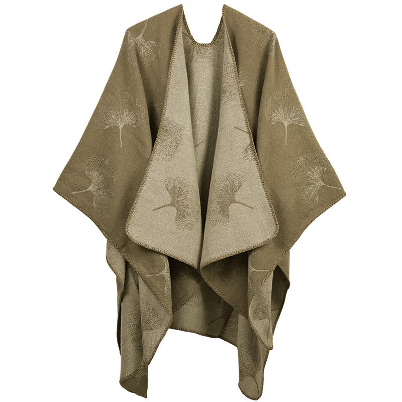 Luxurious Ginkgo Leaf Travel Shawl Cape - Khaki - 51" x 59" - image 2