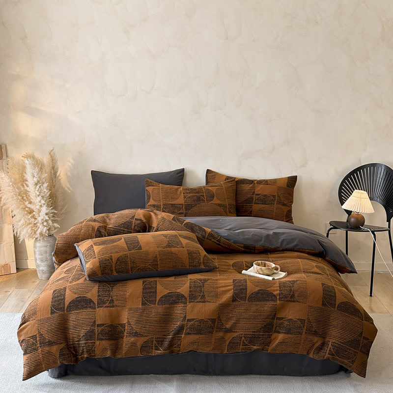 Ownkoti Geometric Brushed Cotton Bedding Set(4PCS) - Caramel - King - image 1