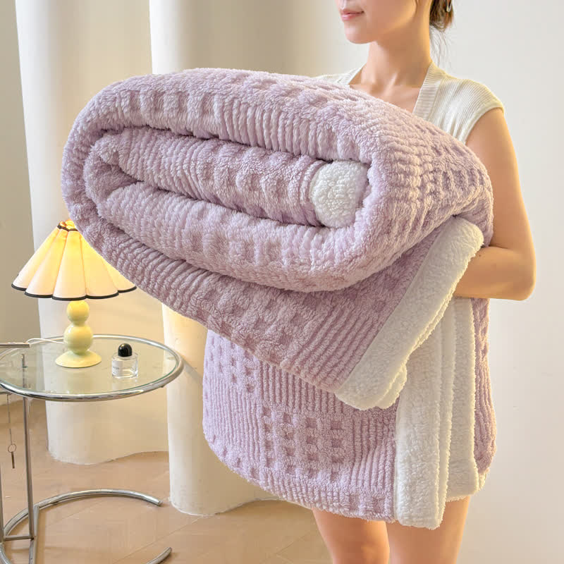 Ownkoti Reversible Plaid Sherpa Throw Blanket - Purple - Queen - image 3