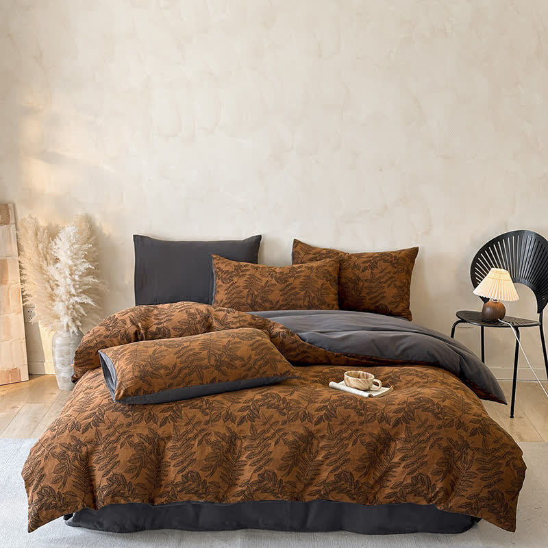 Ownkoti Brushed Cotton Botanical Duvet Cover Set(4PCS) - Caramel - King - image 7