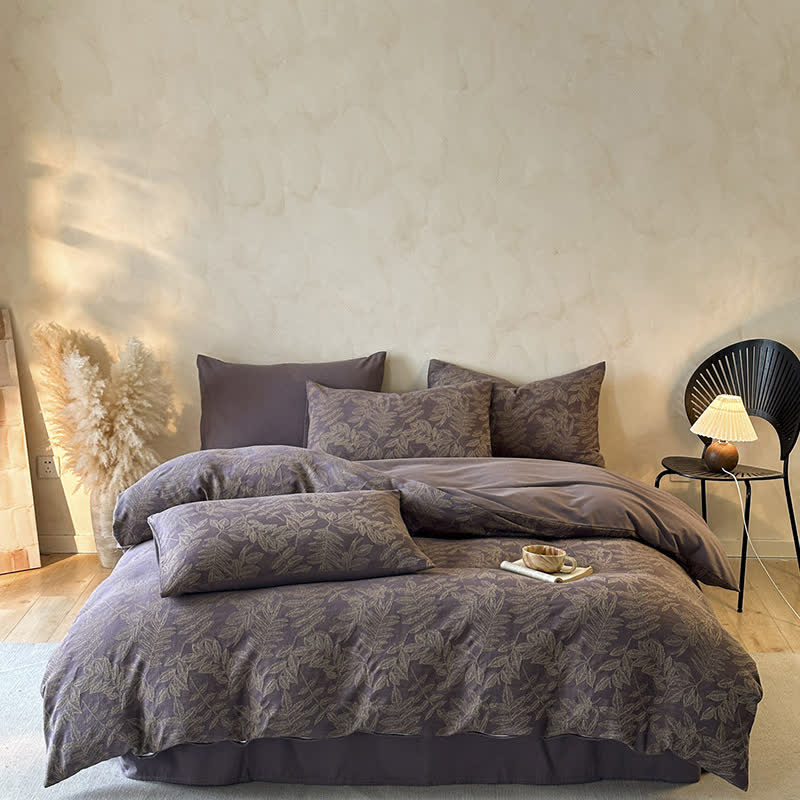 Ownkoti Brushed Cotton Botanical Duvet Cover Set(4PCS) - Dark Purple - King - image 14