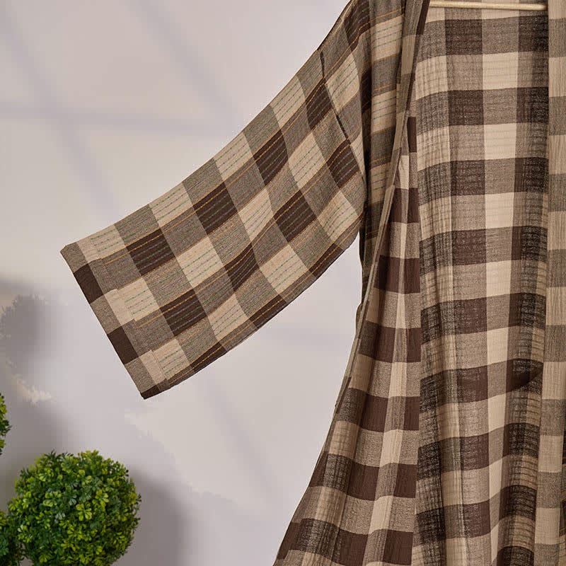 Classic Plaid Cotton Gauze Kimono Robe - image 10