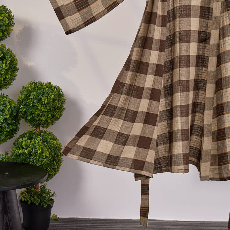 Classic Plaid Cotton Gauze Kimono Robe - image 8