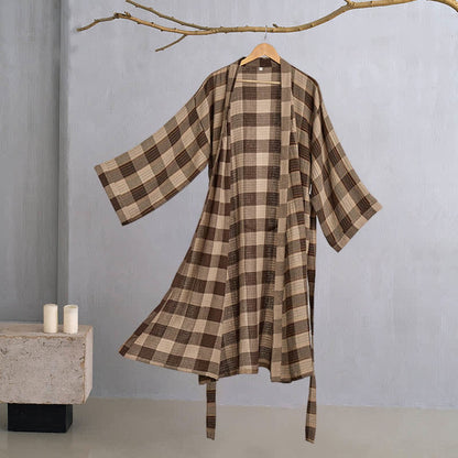 Classic Plaid Cotton Gauze Kimono Robe - image 7