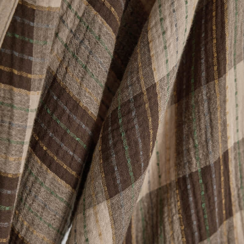 Classic Plaid Cotton Gauze Kimono Robe - image 11