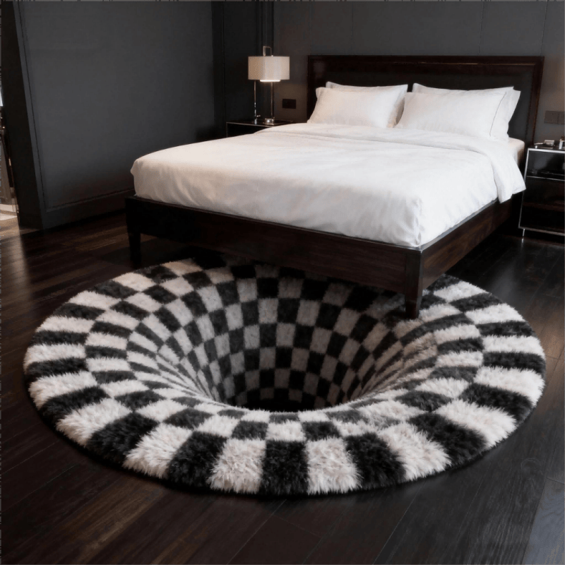 Ownkoti Black Hole 3D Checkered Rug - image 7