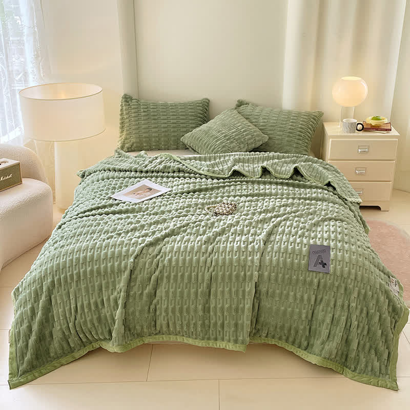 Ownkoti Minimalist Solid Textured Fleece Throw Blanket - Green - Queen - image 11