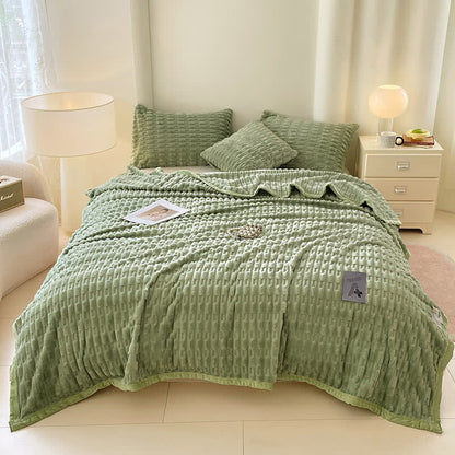 Ownkoti Minimalist Solid Textured Fleece Throw Blanket - Green - Queen - image 11