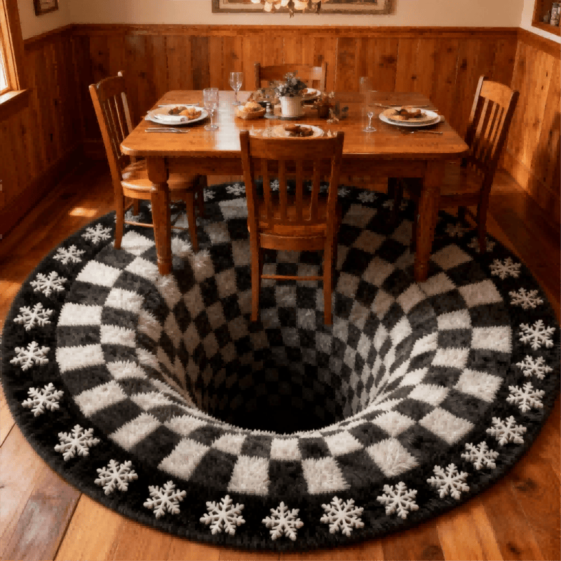 Ownkoti Black Hole 3D Checkered Rug - image 1