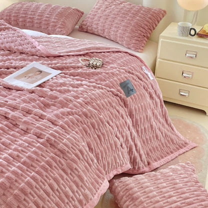 Ownkoti Minimalist Solid Textured Fleece Throw Blanket - image 3