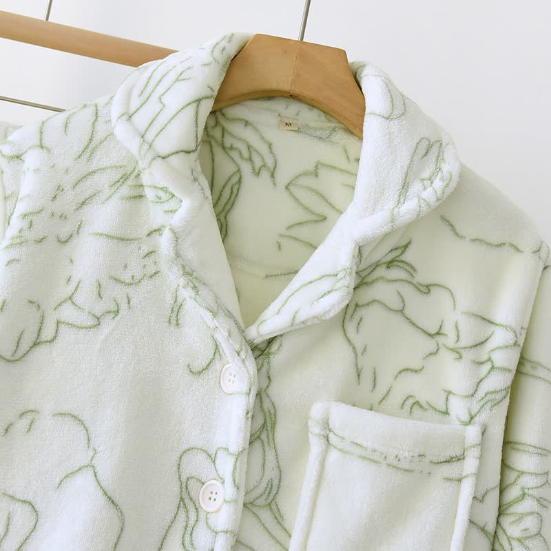 Fresh Green Line-Art Plush Loungewear Set - image 4