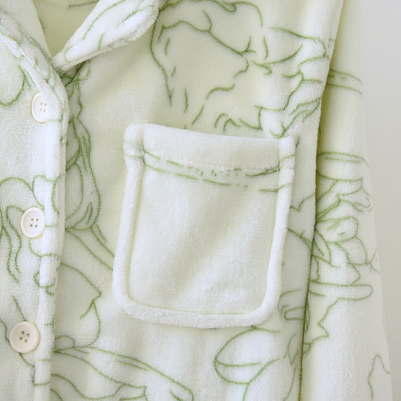 Fresh Green Line-Art Plush Loungewear Set - image 5