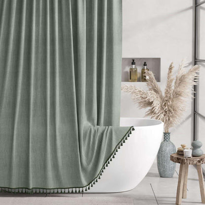 Solid Color Minimalist Tassel Shower Curtain - Green - 72"W x 78"L - image 3