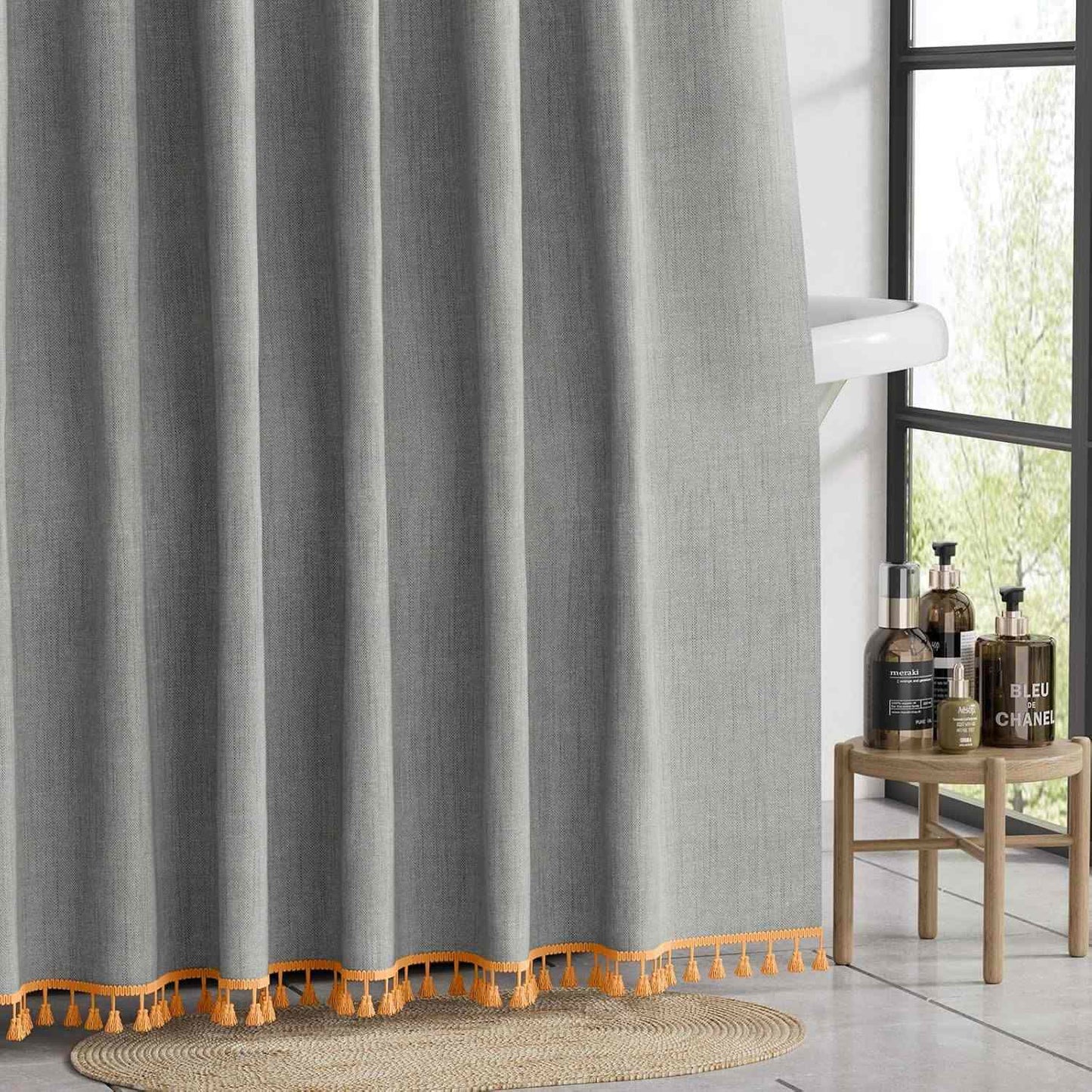 Solid Color Minimalist Tassel Shower Curtain - image 6