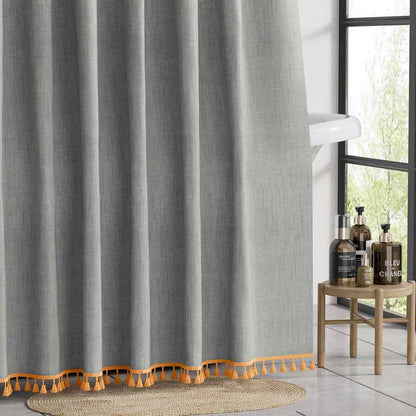 Solid Color Minimalist Tassel Shower Curtain - image 6