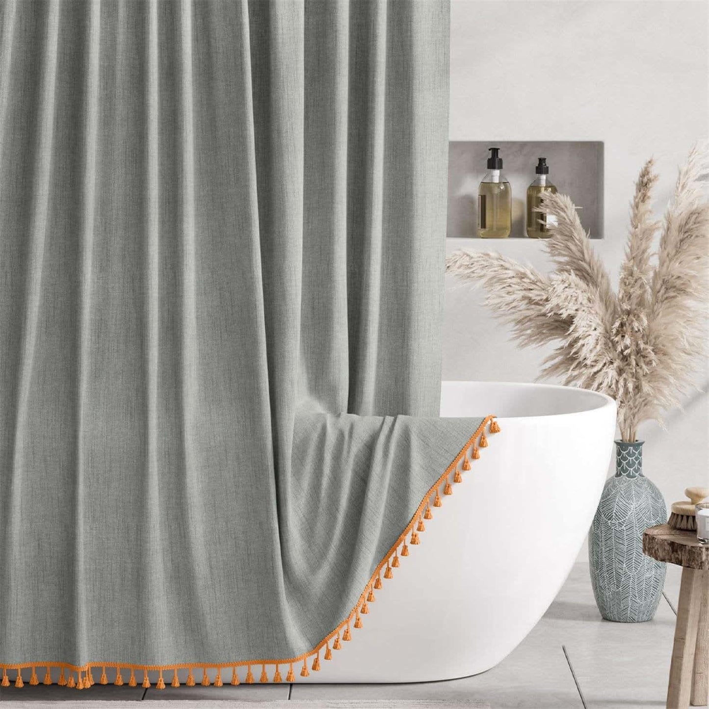 Solid Color Minimalist Tassel Shower Curtain - Gray - 72"W x 78"L - image 4