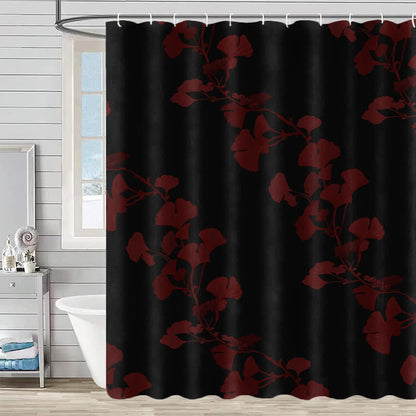 Ginkgo Leaf Print Shower Curtain - Black - 90"W x 71"L - image 6