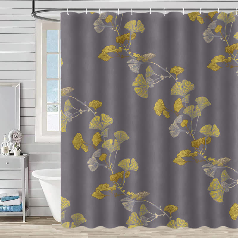 Ginkgo Leaf Print Shower Curtain - Gray - 90"W x 71"L - image 0