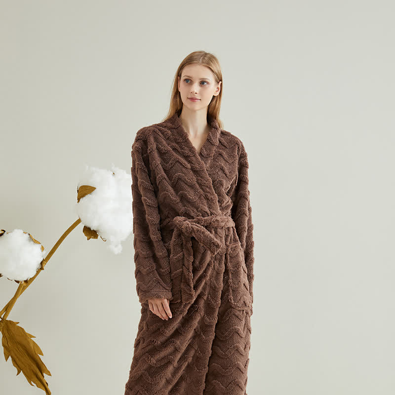 Unisex Wavy Textured Plush Robe - Coffee - Men:XXL - image 7