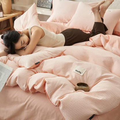 Solid Waffle Weave Cotton Bedding Set - Light Pink - King - image 15