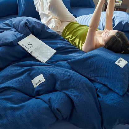 Solid Waffle Weave Cotton Bedding Set - Royal Blue - King - image 5