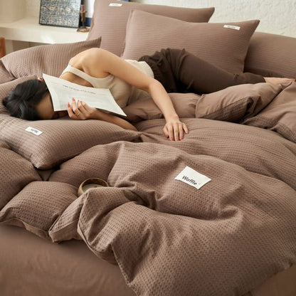 Solid Waffle Weave Cotton Bedding Set - Brown - King - image 18
