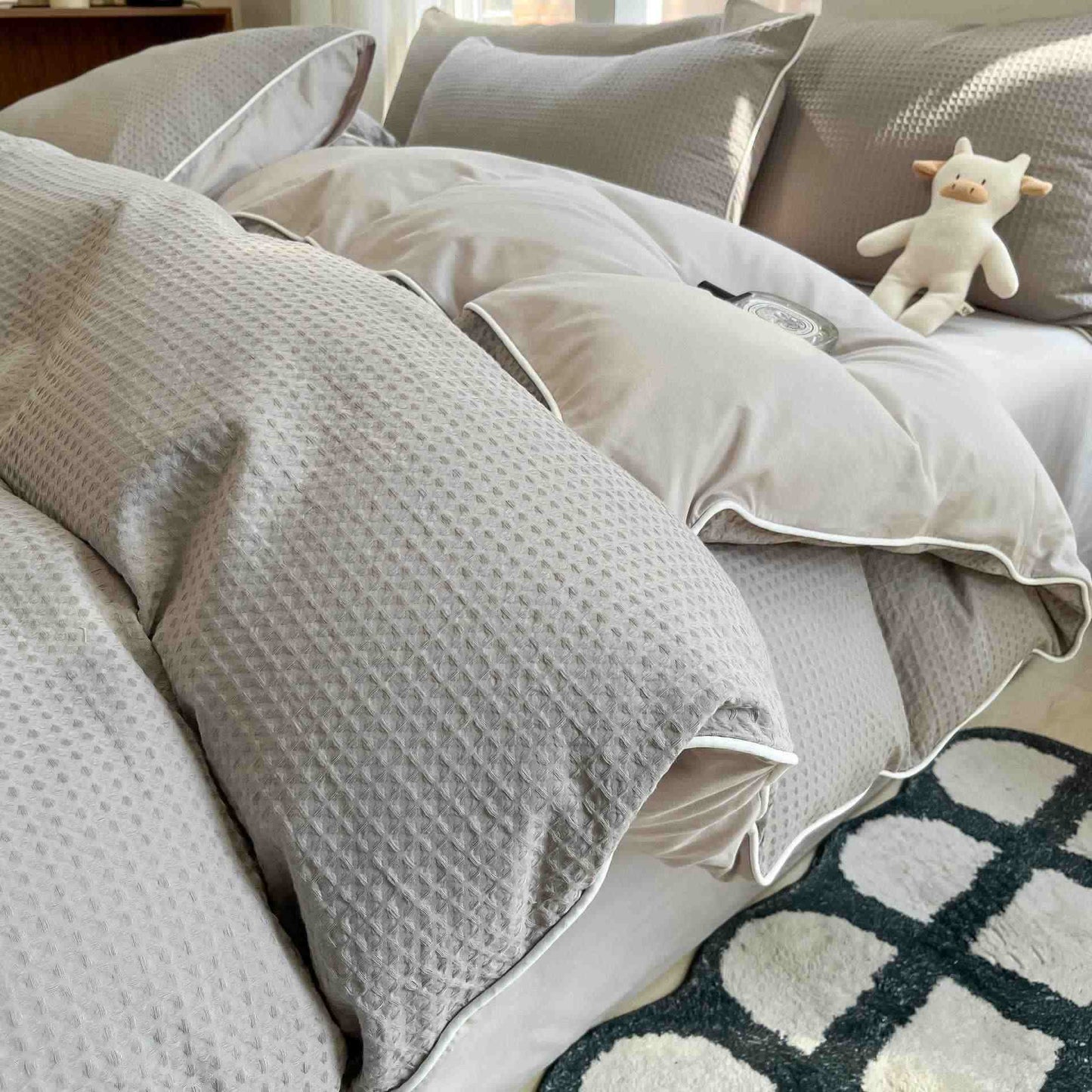 Minimalist Waffle Cotton Bedding Set - Light Gray - King - image 14