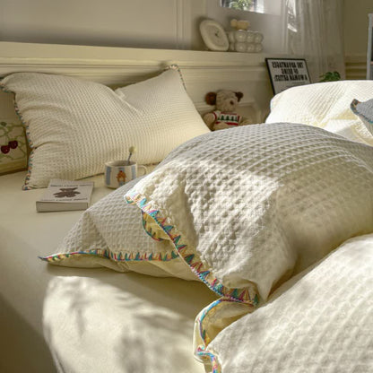 Waffle Textured Pure Cotton Bedding - Light Yellow - King - image 14