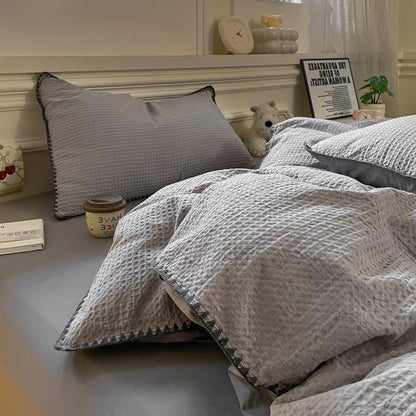 Waffle Textured Pure Cotton Bedding - Gray - King - image 11