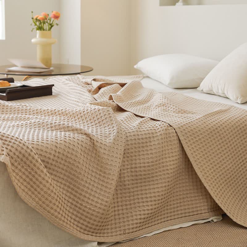Solid Waffle Cotton Gauze Blanket - Khaki - 79"W x 90"L - image 4
