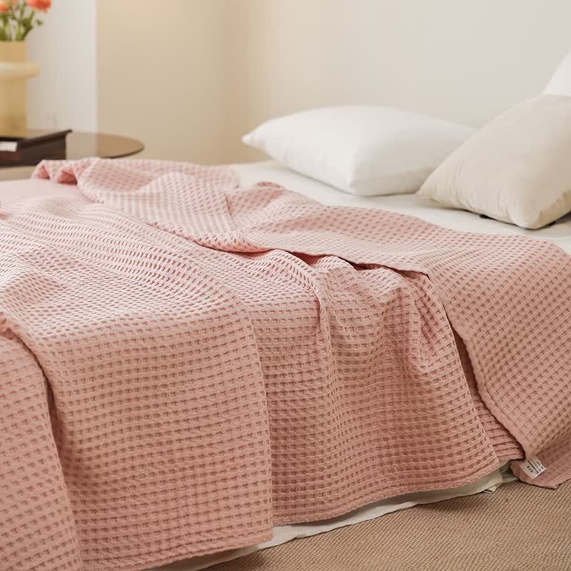 Solid Waffle Cotton Gauze Blanket - Light Pink - 79"W x 90"L - image 12