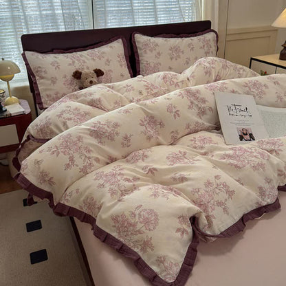 Elegant Floral Ruffled Cotton Bedding Set - image 6