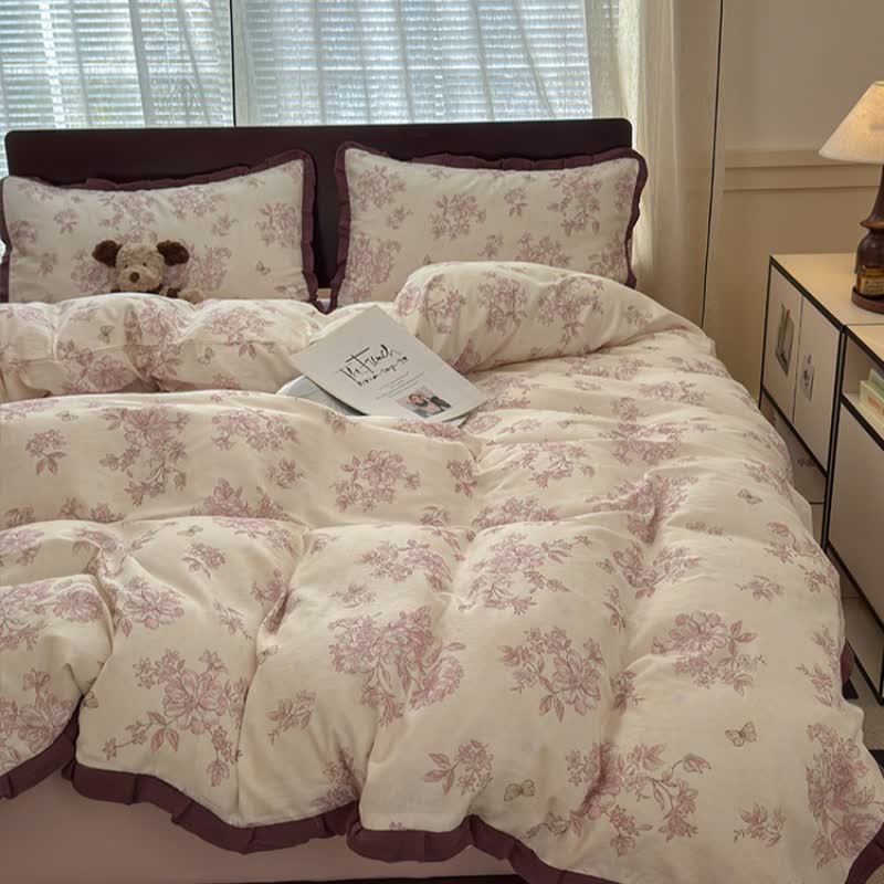 Elegant Floral Ruffled Cotton Bedding Set - image 2
