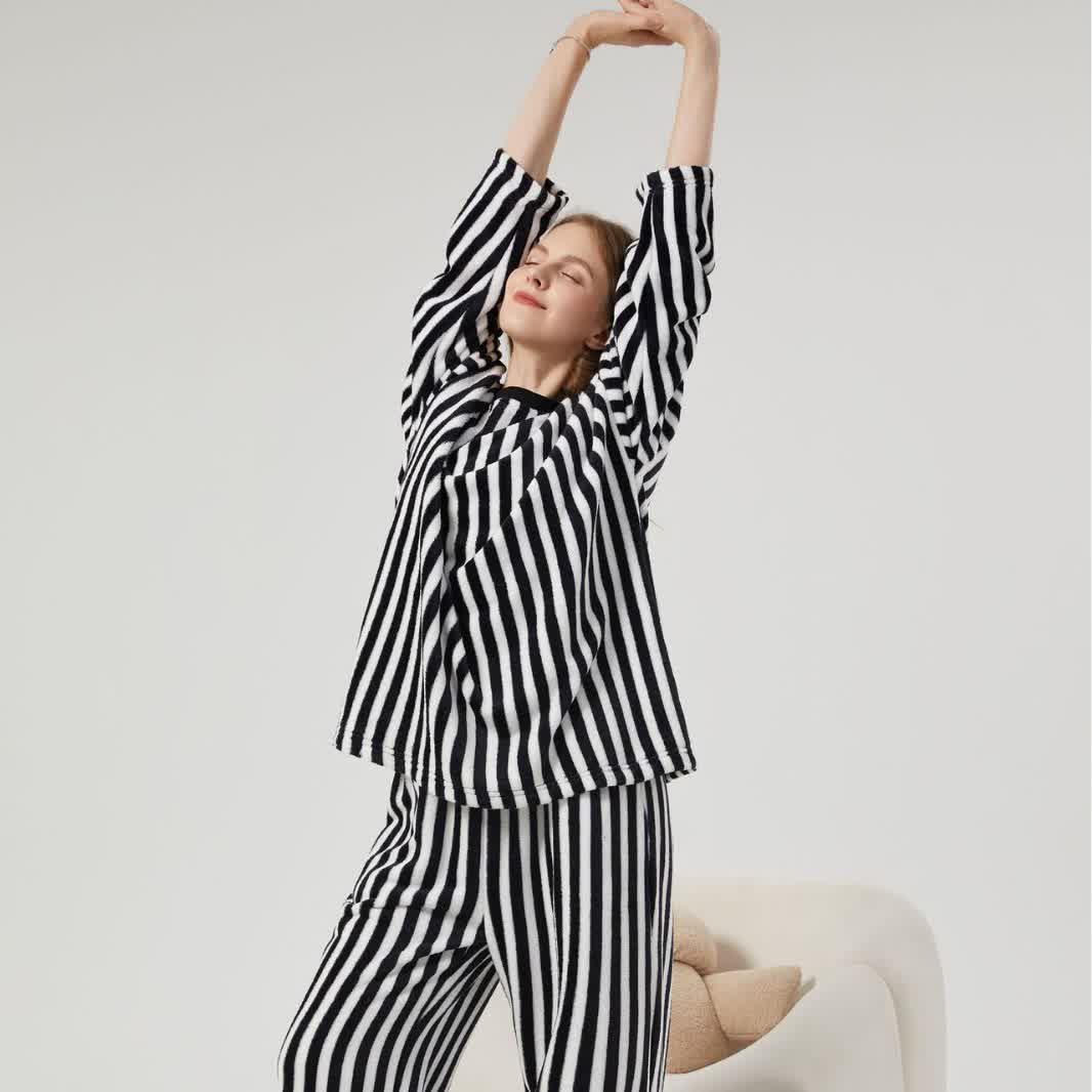 Vertical Striped Plush Loungewear Set - image 2
