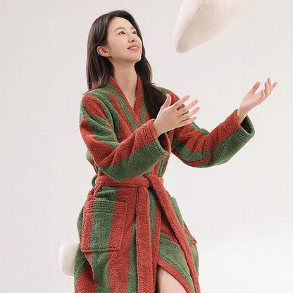 Bold Vertical Stripe Plush Robe - image 4