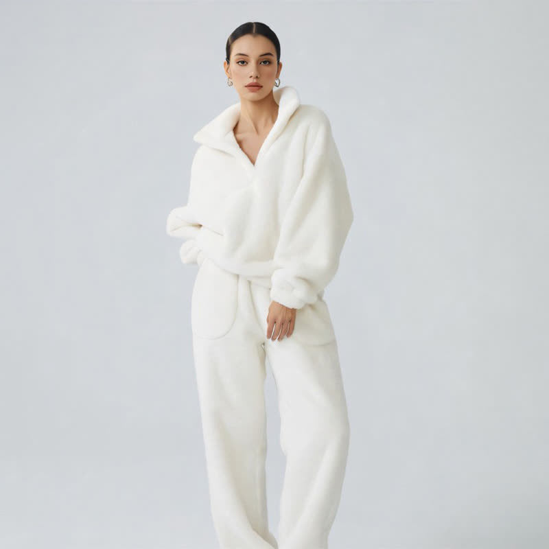 Solid Color Plush Loungewear Set - image 2