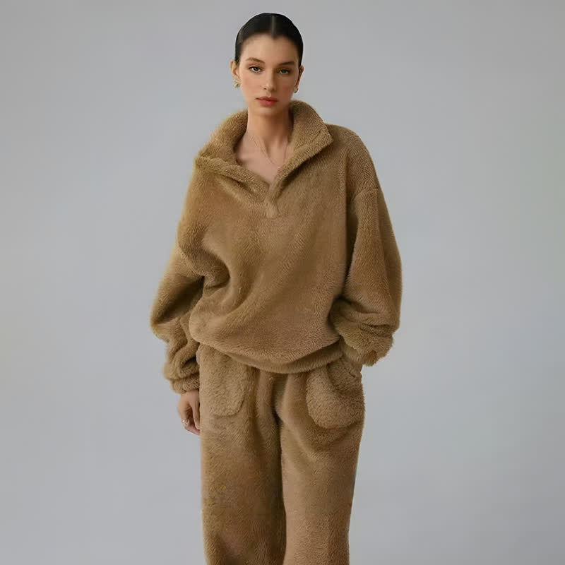 Solid Color Plush Loungewear Set - image 1