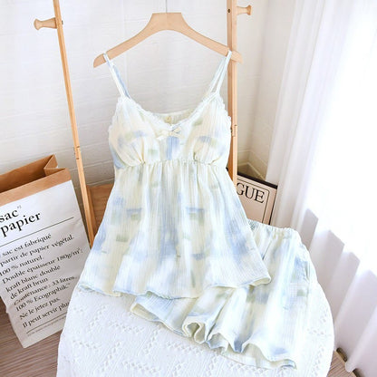 Summer Cotton Crinkle Cami Pajama Set - Blue - XL - image 0