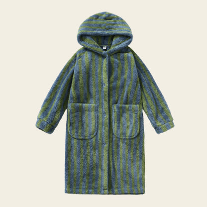 Striped Hooded Plush Warm Child Robe - Dark Green - Child:140-160cm - image 7