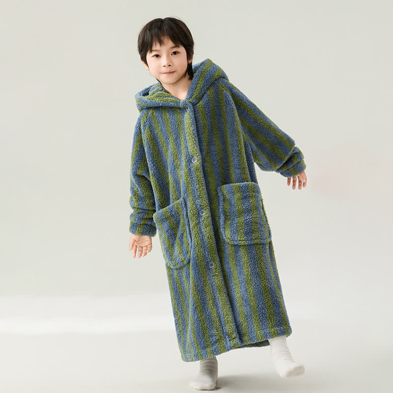 Striped Hooded Plush Warm Child Robe - image 6