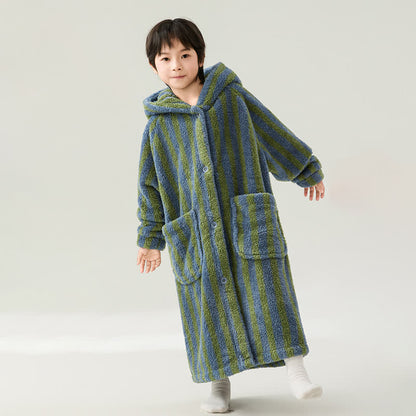 Striped Hooded Plush Warm Child Robe - image 6