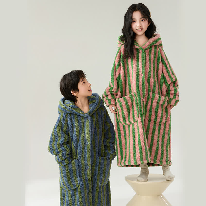 Striped Hooded Plush Warm Child Robe - image 1