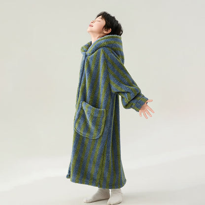Striped Hooded Plush Warm Child Robe - image 5