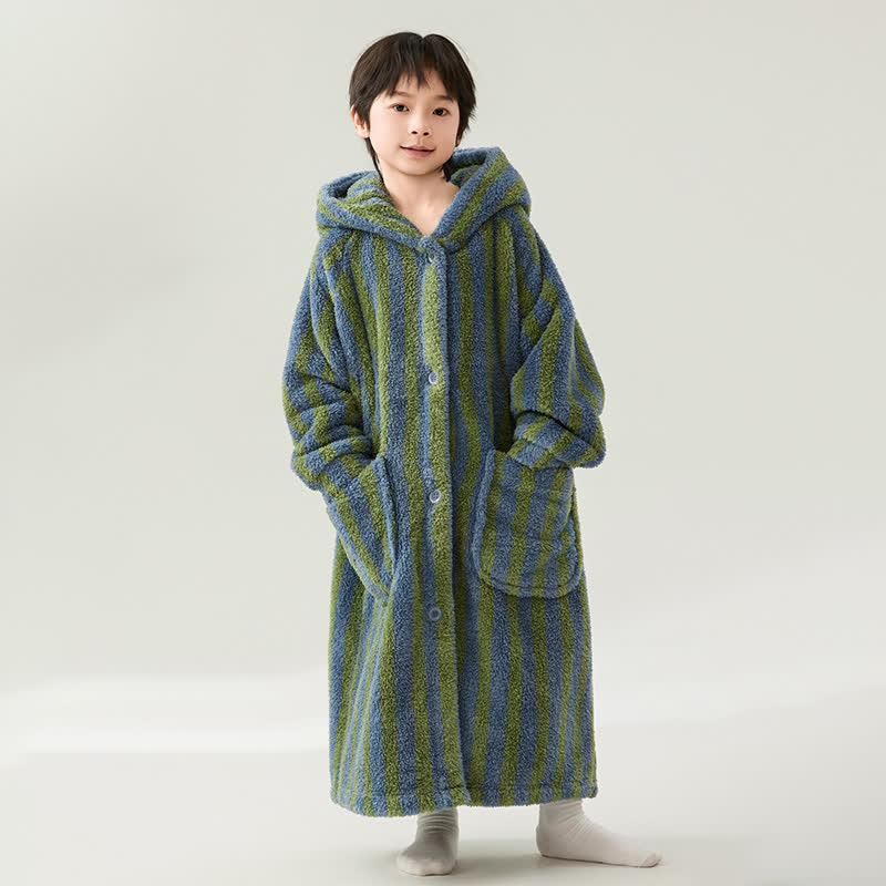 Striped Hooded Plush Warm Child Robe - image 4