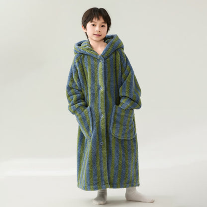 Striped Hooded Plush Warm Child Robe - image 4