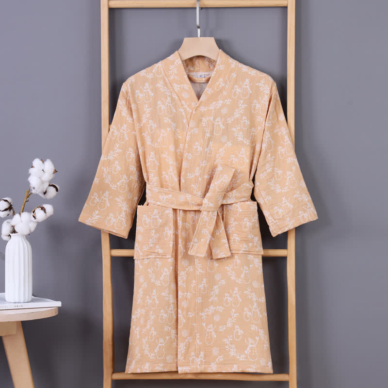 Snowman Branch Cotton Gauze Child Bathrobe - Yellow - Child:135-150cm - image 9