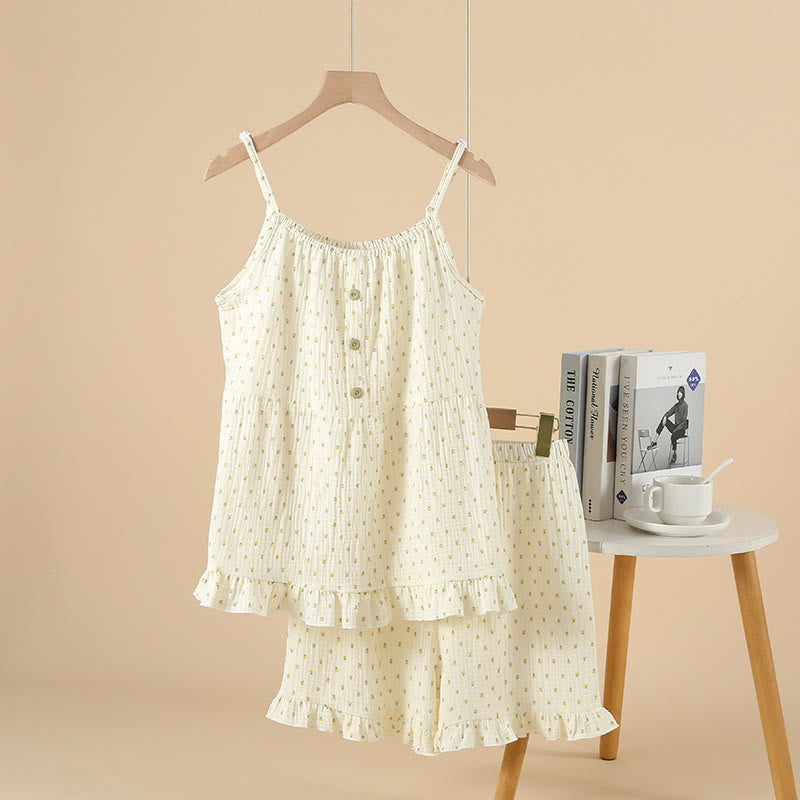 Cherry Print Cotton Gauze Cami Pajamas - Orange - XL - image 0