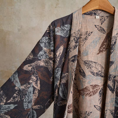 Leaf Jacquard Cotton Gauze Kimono Robe - image 3