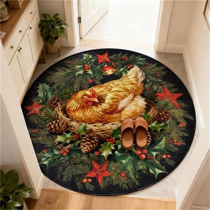 Christmas Rooster Non-Slip Round Area Rug - image 14